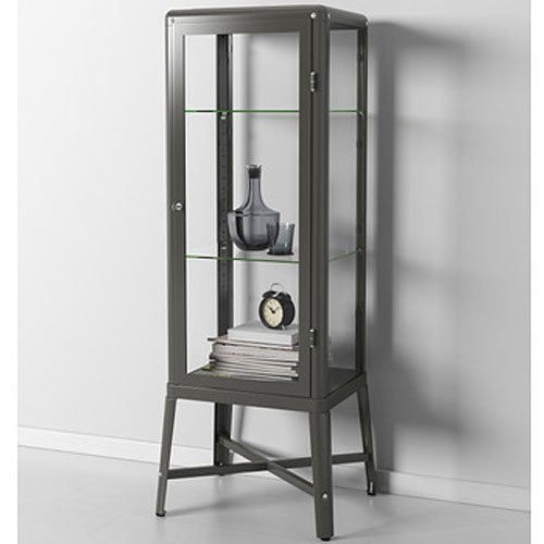 Ikea Fabrikor - Armario para puerta de cristal, color gris oscuro, con cerradura, diseño industrial