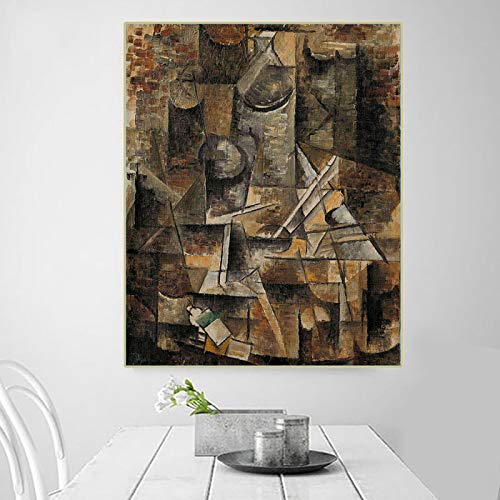 Impresión en lienzo Arte Pintura al óleo Georges Braque 《La mesa de pedestal》 Imagen de la obra de arte Pared moderna Decoración de la sala de estar del hogar 60x85cm Sin marco
