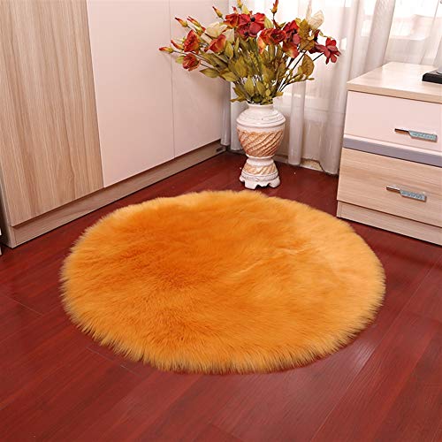 Insun Alfombras de Pelo Largo Alfombra de imitación de Piel de Cordero Mullida Alfombra Redonda para Salón Dormitorio Sofá Silla Cojín Naranja 45cm Diámetro