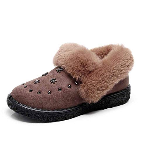 Invierno Cálido Mujer Botas De Nieve De Gamuza Decoración De Metal Resbalón En Mocasines Punta Redonda Piel Forrada Pisos Confort Casual Zapatos De Plataforma