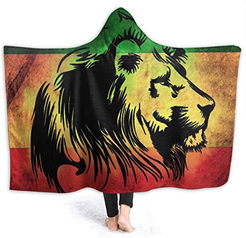 Jamaica Lion Flag Manta con Capucha para Hombre Manta de Franela súper Suave Sudadera con Capucha Túnica con Capucha portátil Capa con Capucha para Albornoz 80"x60"