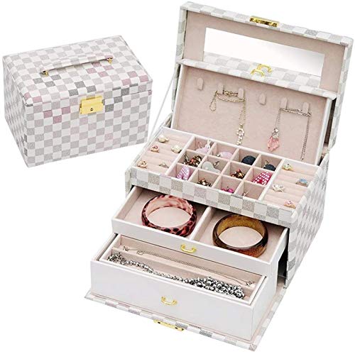 Jewelry Box for Women, Caja de almacenamiento de joyas de las mujeres - caja de joyería de múltiples capas de joyería con caja de joyería con espejo organizador de joyería y estuche de viaje de almace