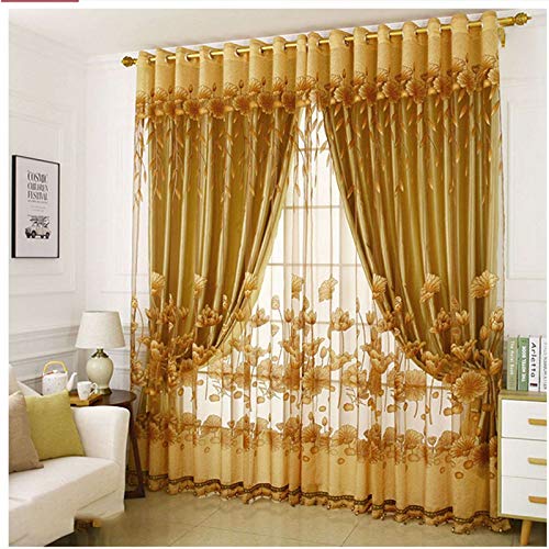 JHLD Cortina Apagón, Exclusivo Estilo Nórdico Flor De Loto Modelo Curtains con Voile, para Dormitorio Sala De Estar-400×270cm(157×106inch)-A