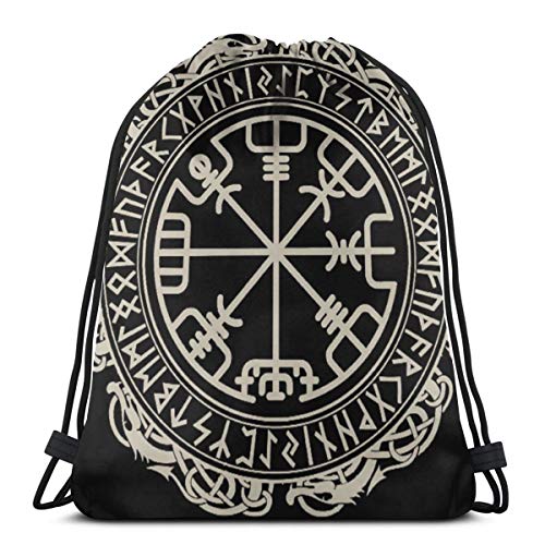 Jhonangel Bolso con cordón de mitología nórdica y runas vikingas para niños y niñas Bolsas de Gimnasio 14.2 x 16.9 Pulgadas / 36 x 43 cm