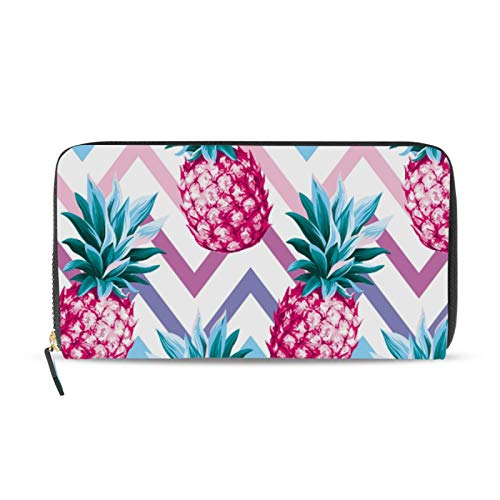 JinDoDo - Cartera larga de piel con patrón de piña abstracto, geométrica, con cierre de cremallera para mujeres y niñas