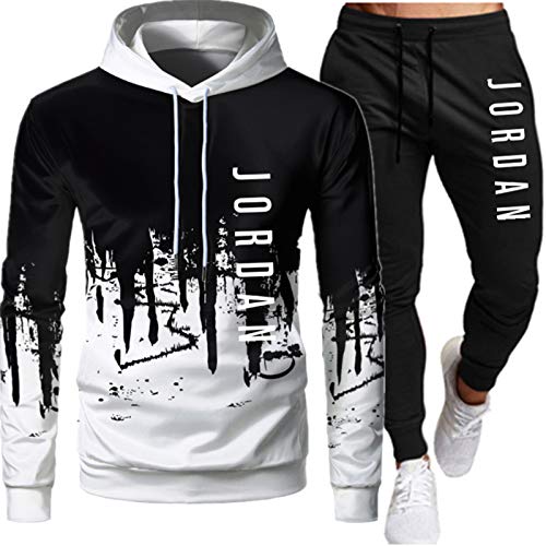 Jordan Chándal para Hombre Hoodie, Sudadera Casual Sudadera Sudadera Sportswear 2 Piezas Set Adult Sports Traje Equipo Competencia Entrenamiento Ropa Camisetas White-A-L