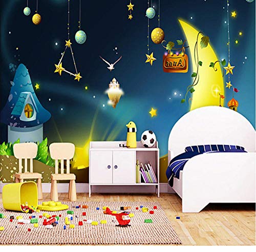 Jukunlun Mural Personalizado Papel Tapiz No Tejido Cuarto De Niños Murales De Fondo Universo Estrella Niños Y Niñas Dormitorio Papel Tapiz De Tema De Dibujos Animados-200X140Cm