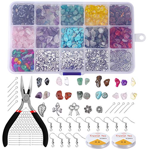 Kit de Fabricación de Cuentas de Piedras para Joyas, Comius Sharp 1000+ Piezas Cuentas Piedra Natural Irregulares Piedras Colores Traje para Bricolaje Collares Pulseras HacerJoyería Accesorios