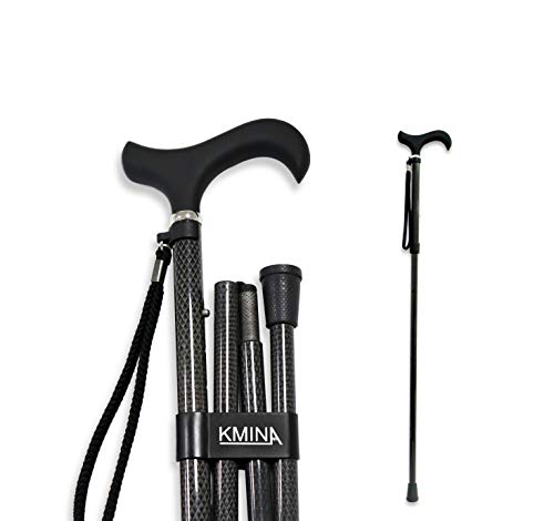 KMINA PRO - Bastones plegable para mayores, Bastones para ancianos, Baston plegable mujer/hombre, Bastón elegante, Fibra Carbono Plegable