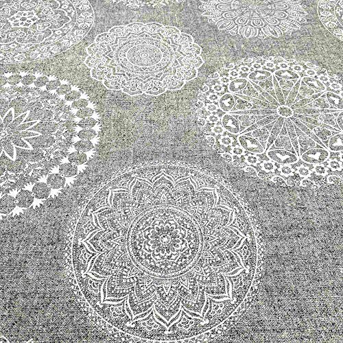 Kt KILOtela Tela de loneta Estampada - Retal de 100 cm Largo x 280 cm Ancho | Mandalas Tatoo - Gris, Blanco ─ 1 Metro