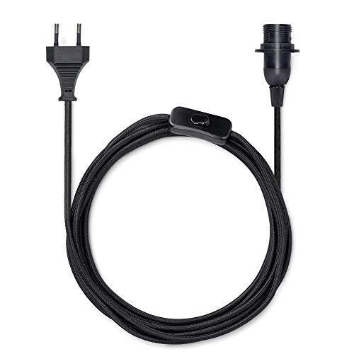 kwmobile Portalámparas E14 con interruptor - Casquillo con cable de 3.5 M - Portalámpara con enchufe - Base de lámpara con adaptador para bombilla