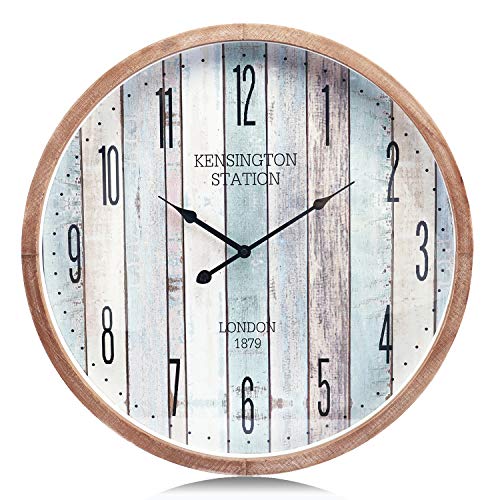 Lafocuse 55cm Reloj de Pared Marino Madera Grande Reloj Cuarzo Silencioso Océano Multicolor Rustico para Bar Salon Comedor Dormitorio