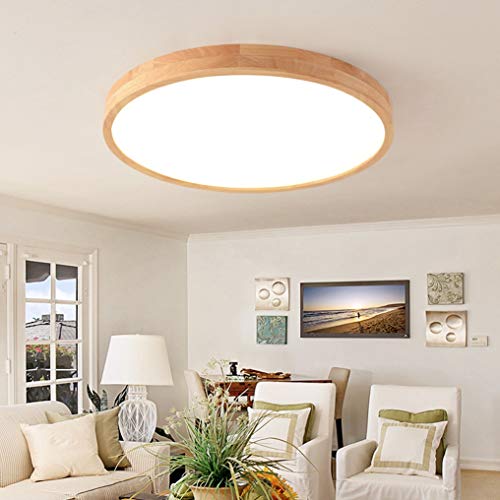 Lámpara de Madera Lámpara de Techo LED Regulable con Mando a Distancia Plafón de Madera Redonda Luces de Salón Lámpara de Dormitorio Lámpara de Comedor Color de Luz y Brillo Ajustable,Ø60cm44w