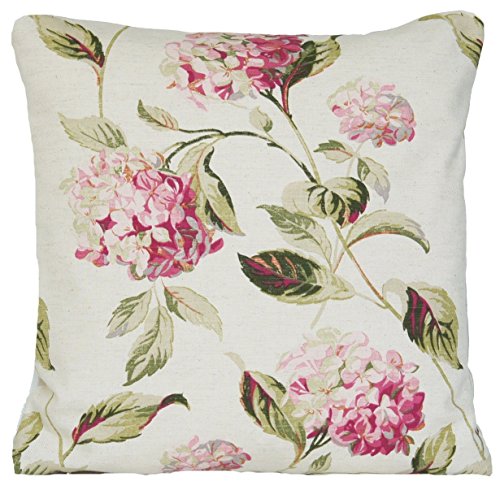 Laura Ashley Cojín, diseño de hortensias, color rosa/verde, Algodón, rosa, 16" x 16"