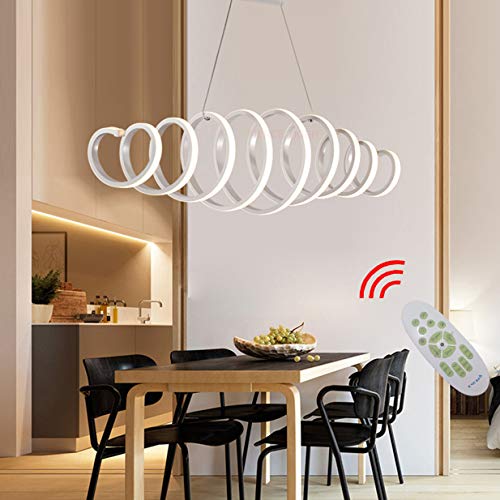 LED Lámpara de comedor Lámpara regulable colgante Diseño moderno de primavera Control remoto de metal Luces de techo para sala de estar Dormitorio Cocina Mesa de centro Bar Decoración Lámparas L100cm