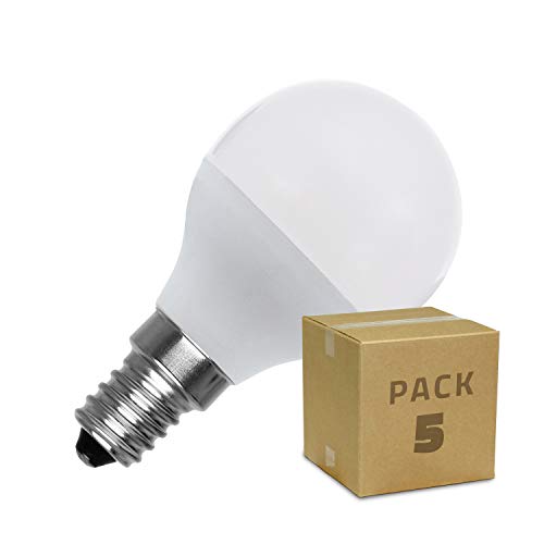 LEDKIA LIGHTING Pack Bombillas LED E14 Casquillo Fino G45 5W (5 un) Blanco Cálido 2800K - 3200K