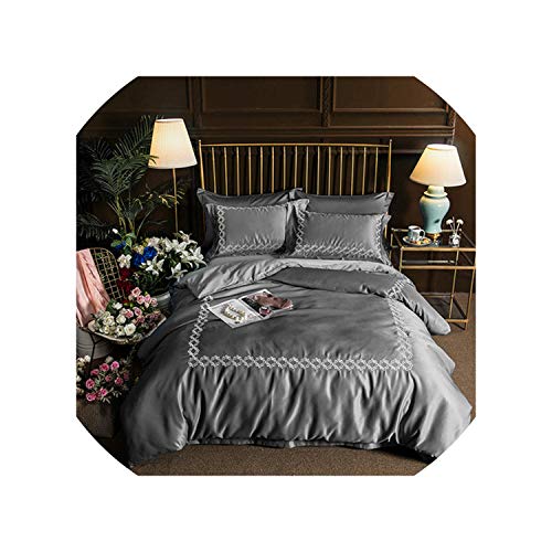 Leila Marcus-Bedding Sets Juego de Ropa de Cama con Bordado de Lino de Seda, Juego de Ropa de Cama, Juego de sábanas de 4 Piezas, 1, tamaño King 4 Piezas