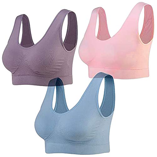 Lenfeshing 3 Piezas de Sujetador Invisible Slim Fit sin Anillo de Acero Chaleco Sujetador Deportivo Mujer y Niña Camisola con Almohadillas Extraíbles para Yoga/Fitness/Ejercicio