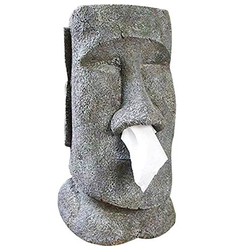 LIYT Dispensador de Papel Piedra, Caja de pañuelos Caja de pañuelos de Cara Figura de Piedra de la Isla de Pascua Un dispensador de Tejido Original, Accesorios de baño decoración residencial,Gris