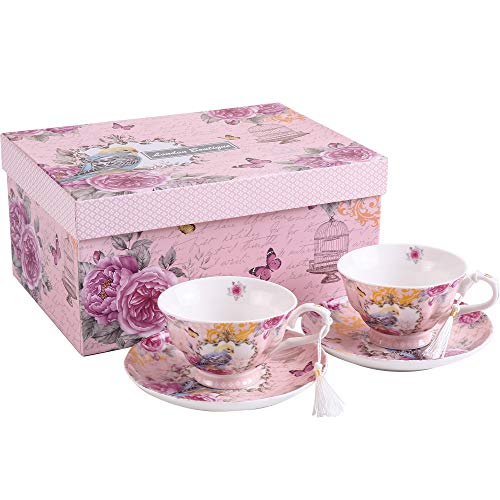 London Boutique - Juego de Taza de café y platillo (2 Unidades, Porcelana), diseño Retro de Rosas