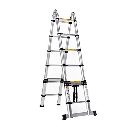 lqgpsx Escalera telescópica, escaleras de Mano de 5 m Escalera de extensión de Servicio Pesado, Multiusos, Escalera telescópica de Aluminio con Barra estabilizadora y bisagra (tamaño: 5 M)