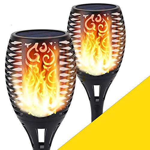 Luz Solar de la Antorcha, 96 LED Parpadeo Luces de Llama Jardín Dendas/Patio Decoración de Paisaje al aire Libre Iluminación de Llama de Baile (2 pack) [Clase de Eficiencia Energética A]