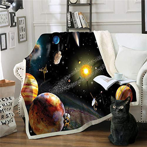 Mantas,Manta de impresión digital abstracta Starry Sky Planet 3D,manta de felpa Sherpa doble tamaño Queen,edredón de cama súper suave de viaje cálido,para sofá cama para niños adultos,150×130cm
