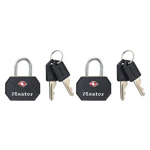 Master Lock Padlock, Keyed TSA-Accepted Luggage Lock, 1-1/4 in. Wide, Black, 4681TBLK (Pack of 2)