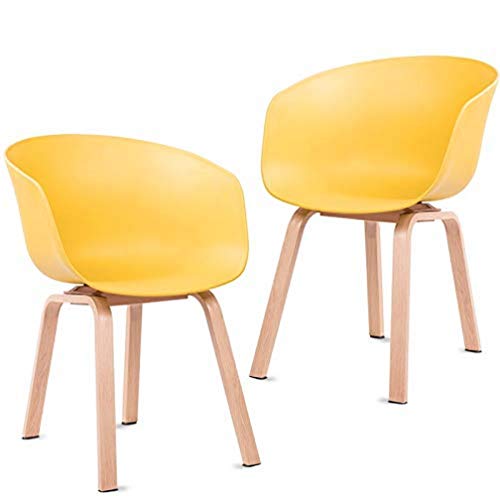 Mc Haus ERIKA - Pack 2 sillas comedor nórdicas amarillo mostaza, silla con reposabrazos diseño moderno salón cocina, silla oficina con patas de metal efecto madera 51x55x75cm