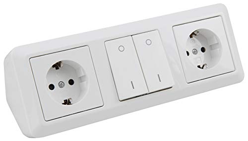 MC POWER 1535117 Regleta para empotrar, 2x Steckdose, 1x Schalter, weiß, 15cm Kabel