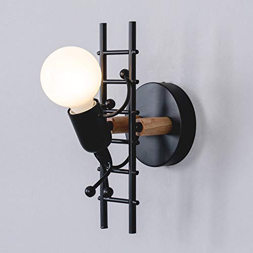 Mengjay Luz de la pared E27 Creative Lámpara de Hierro Forjado Humanoide Moderno Apliques de Pared Lámpara de pared Para Dormitorio, Restaurante, Corredor,Negro