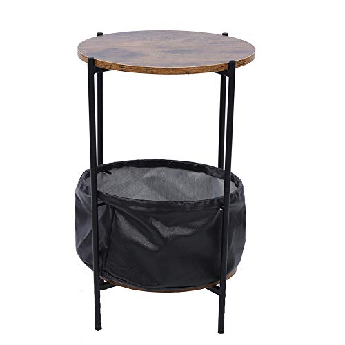 Mesa auxiliar con 2 niveles, estructura metálica estable, mesa de extremo con bolsa de almacenamiento, mesita de noche, mesa consola, múltiples usos para pasillo, salón, dormitorio, oficina