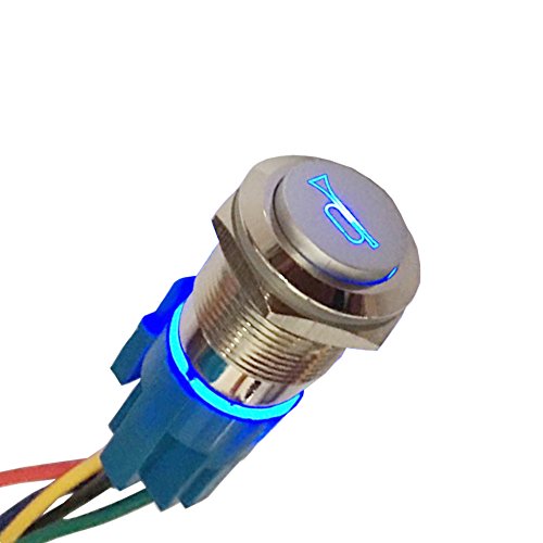 Mintice 12V Coche Vehículo Azul LED Momentario Altavoz Pulsador Botón Metal Interruptor 19mm Enchufe Alambre