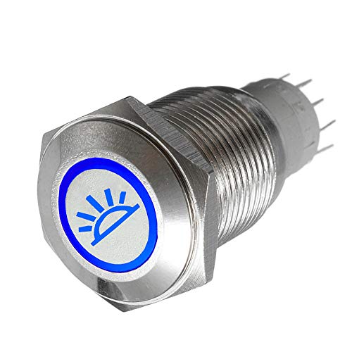 Mintice™ 12 V Coche Vehículo Azul LED Luz Interior Pulsador Metal Interruptor 16 mm