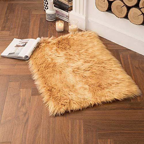 MIULEE Alfombra Rectangular de Piel Sintética Suave Antipolvo Antideslizante Lavable de Piso Puertas de Entrada Pasillo para Dormitorio Sala de Estar Cocina 60 cm x 90 cm Amarillo Oscuro