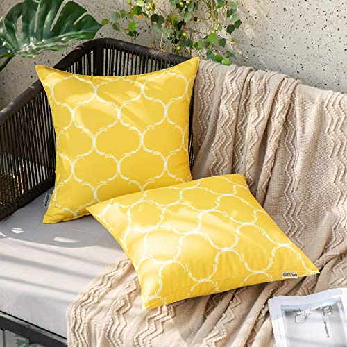 MIULEE Juego de 2 Piezas Funda de Cojines Impermeable Duradero Funda de Almohada Dibujo Geométrico Cremallera Oculta Decoración para Sofá Silla Cama Dormitorio Aire Libre Oficina 45x45cm Amarillo