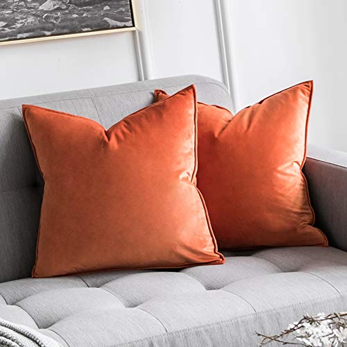 MIULEE Terciopelo Funda de Cojine Brida Funda de Almohada del Sofá Throw Cojín Decoración Almohada Caso de la Cubierta Decorativo para Sala de Estar 45x 45cm 18 x 18 Inch 2 Piezas Naranja