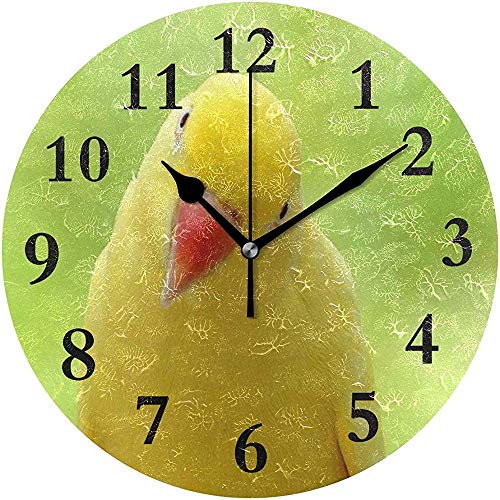 Moily Fayshow Reloj de Pared Redondo Sunny Little Parrot Green Bird Cute Yellow Creative Home Decorativo Silencioso Sin tictac Reloj con Pilas