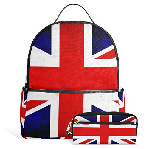 MONTOJ Britannique la Victoire Polyester Sac de Voyage avec Make Up Pouch Campus Sac à Dos Unisexe School Pack Sac à Dos pour Filles