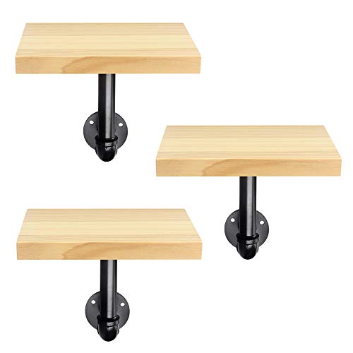 Navaris Set de 3X balda de Madera - Estanterías flotantes de Pared para Adornos - Repisas Modernas para Cocina Dormitorio o baño - En marrón Claro