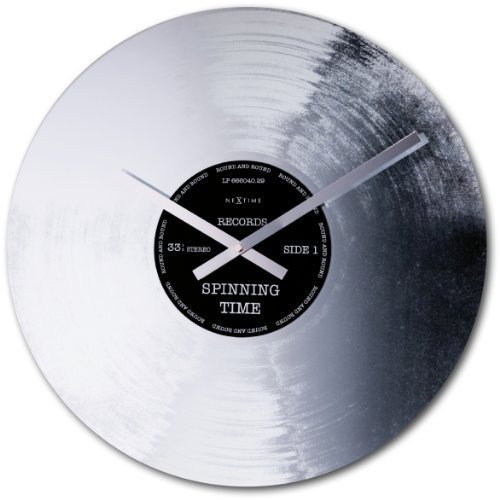 NeXtime Silver Record Wall Clock, Silver/Black by NexTime