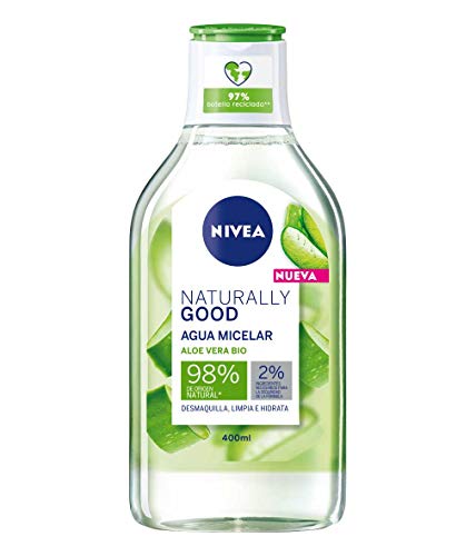 NIVEA Naturally Good Agua Micelar con Aloe Vera Bio (400 ml), Limpiador facial que elimina el maquillaje y las impurezas, hidratante facial con ingredientes naturales