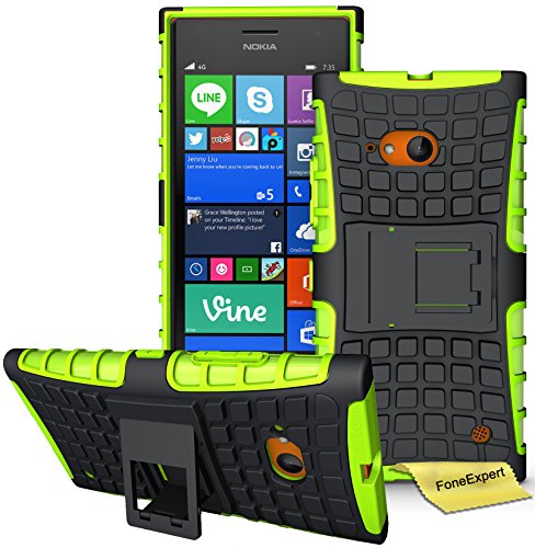 Nokia Lumia 730 735 Funda, FoneExpert® Heavy Duty silicona híbrida con soporte Cáscara de Cubierta Protectora de Doble Capa Funda Caso para Nokia Lumia 730 735 + Protector Pantalla (Green)