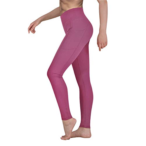 Occffy Leggings Mujer Fitness Cintura Alta Pantalones Deportivos Mallas para Running Training Estiramiento Yoga y Pilates P107 (Rosa Suave, L)