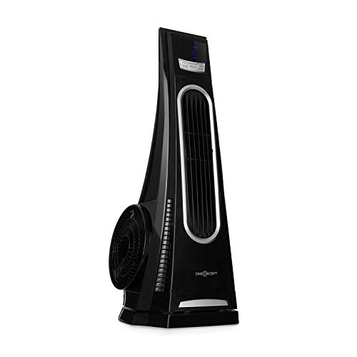 Oneconcept Blown Away - Ventilador de Columna, 100W, 65dB, Flujo 1000m³/h, Oscilador 70°, 3 velocidades, 3 Modos, Timer de Apagado, Seguridad Anti volcado, Diseño Vertical, Negro