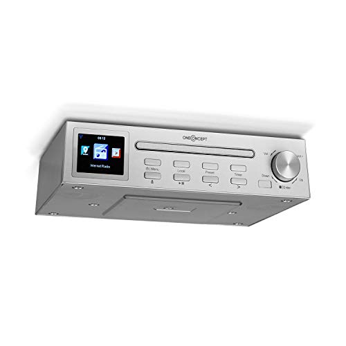 oneConcept Streamo Chef - Radio de Cocina, Radio por Internet, Reproductor de CD, Bluetooth, App Control, Temporizador de Apagado, Función de Alarma, Pantalla HCC, Potencia RMS: 2 x 2 W, Plateado