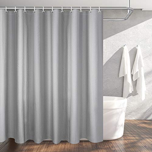 OTraki Cortina de Ducha Gris 240x200 cm, Cortina Baño Pesado de Tela Impermeable y Antimoho, Lavable a Máquina Cortina Bañera de Poliéster con 12 Anillas, Diseño de Dobladillo Ponderado