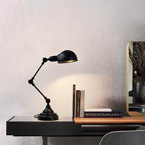OuXean Lámpara de mesa negra plegable E14 25W Iluminación de metal Escritorio con brazo oscilante, lectura, trabajo, oficina, mesita de noche, sin bombilla