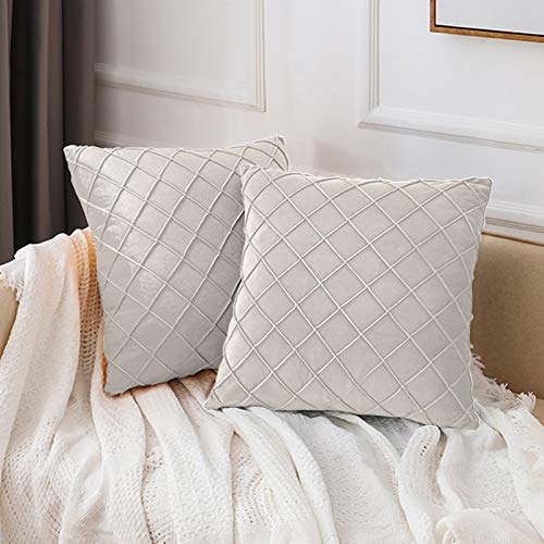 O'woda Juego de 2 Terciopelo Funda de Cojine 45 x 45 cm, Funda de Almohada del Sofá Cojín Sala de Estar Decoración, Beige