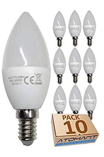 Pack 10x Vela Led C30, 7w. Color Blanco Frío (6500K). 680 Lumenes. Casquillo fino E14.